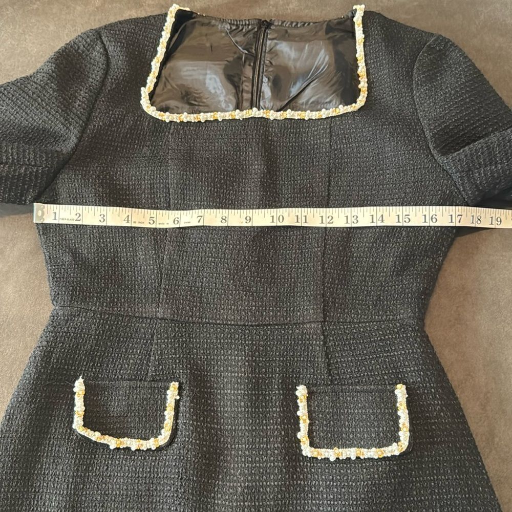 Women’s Short Black Dress Square Neck Faux Pearl-Like Trim **Tag L fits like M - Picture 10 of 16